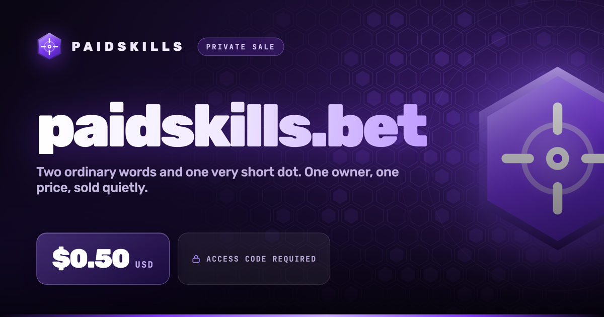 paidskills.bet listed for private sale at $0.50 USD